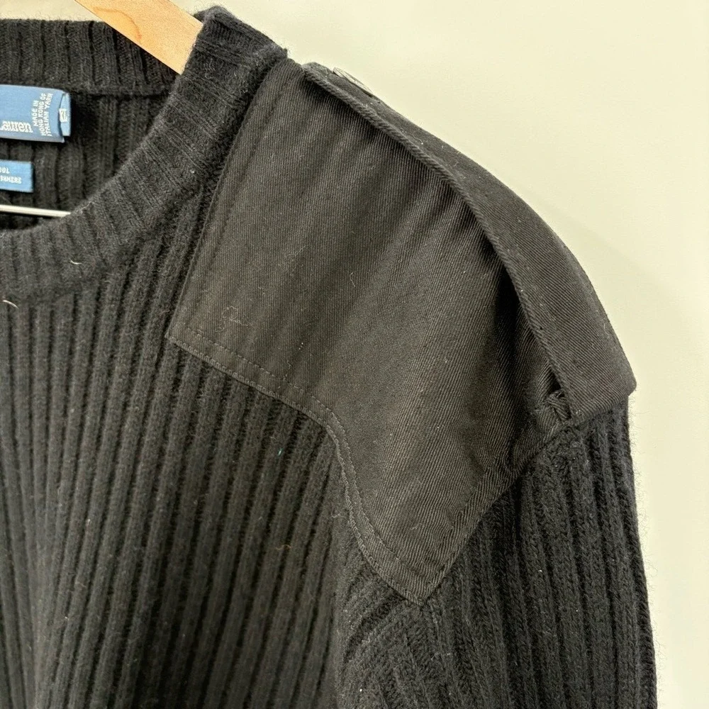 Men's Polo Ralph‎ Lauren Wool Cashmere Military Field Sweater Ribbed Black XL